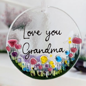 Love you Grandma Wildflower Fused Glass Suncatcher Hanging Decoration, ideal for Birthday Gift, Christmas, Holiday or Mothers Day,