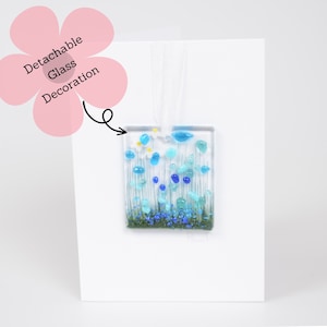 Carte de voeux bleuet en verre à suspendre - Intérieur vierge - Anniversaire - Nouvelle maison - Félicitations