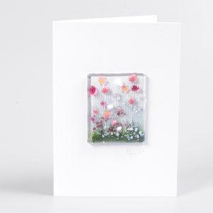 Blooming fused glass Card - Blank Inside- Mothers day - Birthday- thank you- thinking of you