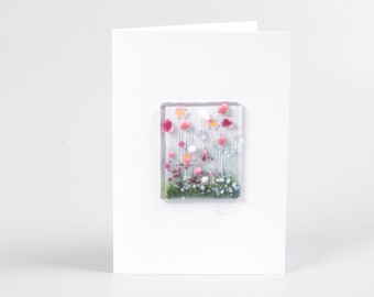 Blooming fused glass Card - Blank Inside- Mothers day - Birthday- thank you- thinking of you
