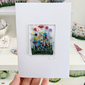 Carte de voeux A6 en verre fusionné fleurs sauvages - intérieur vierge - anniversaire - nouvelle maison - félicitations - fête des mères - anniversaire - carte spéciale