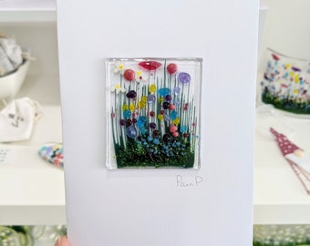 Wildflower Fused Glass A6 Greeting Card - Blank Inside - Birthday - New Home - Congratulations - Mothers Day - Anniversary - Special Card