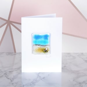 Handmade Fused Glass Art Cards Wildflower, Cornflower, Blooming, Violet, Daffodil, Daisy, Gerbera, Poppy, Beach mothers day Beach