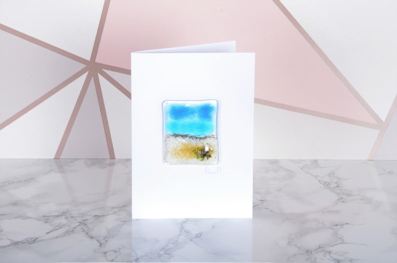 Handmade Fused Glass Art Cards Wildflower, Cornflower, Blooming, Violet, Daffodil, Daisy, Gerbera, Poppy, Beach mothers day Beach