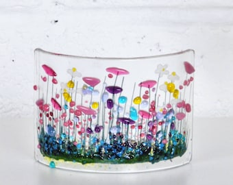 Handcrafted Fused Glass Art - Wild Garden Curve