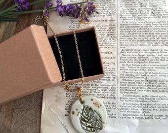 Handmade Ceramic Leaf Pendant Necklace | Botanical Jewelry