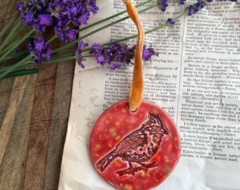 Handmade Ceramic Christmas Ornament | Red Cardinal