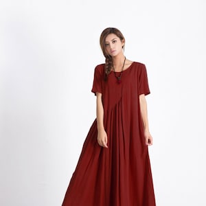 Women's Linen Maxi Dress Short Sleeves Summer Dresses Asymmetry Cotton ...