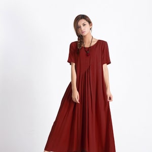 50 % VENTE, robe longue en lin femme manches courtes robes d'été en lin coton ample caftan oversize grande robe femme grande taille vêtements A26 image 1