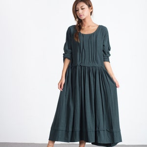 Women's Linen Dress Long Sleeves Pleated Dress Loose Fall - Etsy