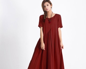 50% SALE, Women linen maxi dress Short Sleeves Summer Linen Dresses Cotton Loose kaftan oversize large women dress plus size clothing A26