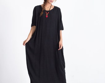 Short Sleeves Summer maxi Dresses Women's linen cotton dress cotton caftan loose linen kaftan plus size dress spring autumn clothing  A30