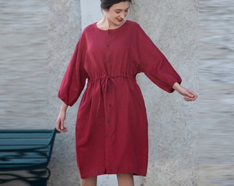 Linen dresses plus size 3/4 sleeves dress with pockets women 100% linen dress causal loose dresses Linen tunic dress linen clothing  X22