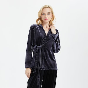 Women's velvet short robe long sleeve wrap Velvet Blouse Winter Top loose tunic plus size top women coat clothing R15 image 1