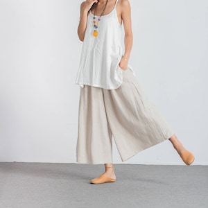 50% SALE Women's loose Cotton linen Pants Wide Leg Pants Cropped Pants Linen Culottes large size trousers plus size pants A117 image 1