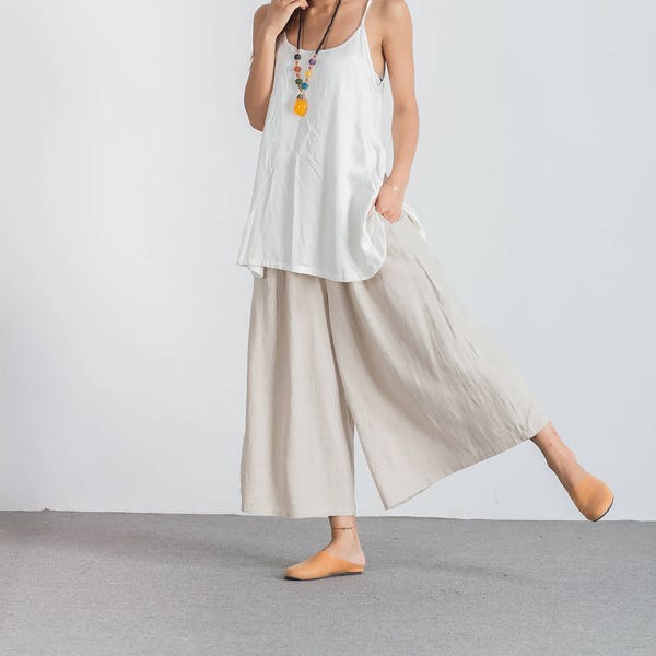 Women's Cotton linen Pants high waisted trousers wide leg pants summer pants plus size pants linen loose pants women trousers A117