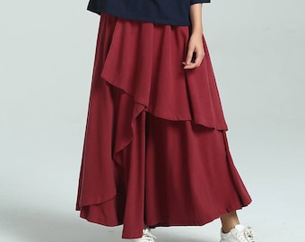 Women's cotton linen skirt High waist skirt elastic waist skirt pleated skirt linen maxi skirt loose casual skirt plus size skirt  A121