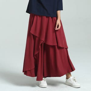 Women's cotton linen skirt High waist skirt elastic waist skirt pleated skirt linen maxi skirt loose casual skirt plus size skirt A121 image 1