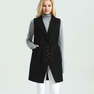 Women's Wool Jacket Coat short sleeveless buttoned coat wool vest loose casual winter lapel wool coat plus size coat M16 image 1