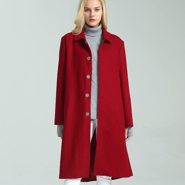 Women's wool coat Winter Wool Midi Coat long warm overcoat oversized outwear Loose wool Jacket with Pockets plus size coat with belt M11