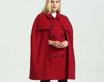 Women's two pieces cloak coat Loose Winter Wool Midi Coat  long sleeve coat warm wool spring autumn cape plus size coat Vintage coat  M17