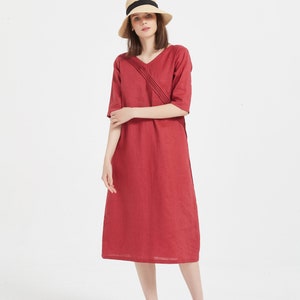 Women linen dress summer loose casual soft linen dress oversized linen midi dress shift dress pure linen tunic dress plus size clothing X39 image 6