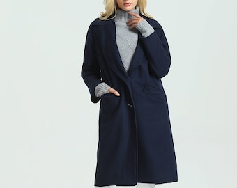 Wool coat long sleeve coat with Side Big Pockets woolen Winter Coat Oversized Warm coat Loose wool Jacket plus size coat vintage coat M22