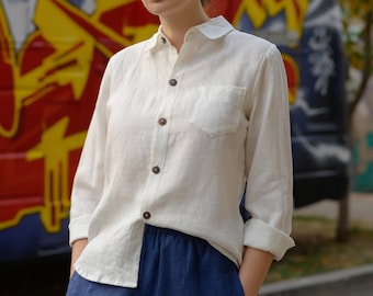 Women's Linen shirt Long sleeve button up shirt linen Top linen blouse for women linen cardigan shirt plus size clothing custom shirt R50