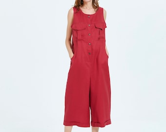 Linen Jumpsuit Overalls Pants With Pockets Linen romper Linen dungarees 100% pure linen midi pants Flax Loose casual pants X25