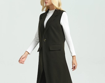 Manteau en laine pour femme, manteau boutonné sans manches, veste en laine midi, veste longue et chaude surdimensionnée, manteau grande taille pour femmes, vêtements M15