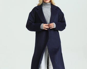 Women's oversized woolen coat loose wool jacket winter warm midi coats plus size coat lapel outerwear long coat casual coat M06