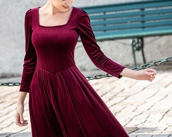 long velvet red dress