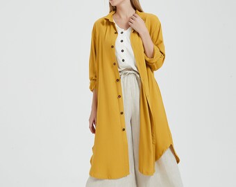 Robe chemise en lin pour femme à manches longues, robe d'été en lin avec poches, caftans, robe boutonnée oversize, grande taille, robe en lin pour femme, manteau R1