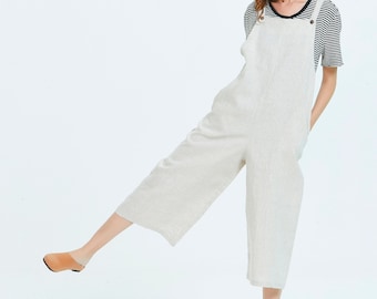 Linen jumpsuit long linen romper Overalls Pants loose casual flax dungarees women linen pants with pockets 100% pure linen pants X21