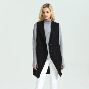 Women's Wool Jacket Coat short sleeveless buttoned coat wool vest loose casual winter lapel wool coat plus size coat M16 image 2