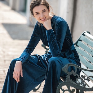 Velvet Jumpsuit Women Wrap Long Sleeves Velvet Romper Wide Leg