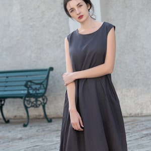 Women linen tank dress, Sleeveless linen dress,Loose Casual oversized plus size clothing, Summer linen maxi Dress, long robe beach dress 23 image 6