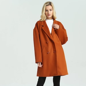 Women wool coat Double breasted Winter wool coat lapel warm coat plus size coat Vintage coat Loose Jacket with Pockets woolen coat M08 image 1