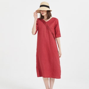 Women linen dress summer loose casual soft linen dress oversized linen midi dress shift dress pure linen tunic dress plus size clothing X39 image 5