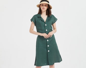 Short sleeves linen dress women shirt dress Loose summer dress with belt oversized short dress Linen tunic dress Washed soft flax dress X04