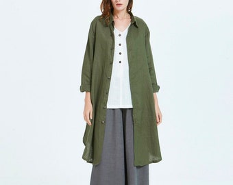 Womem linen long shirt maxi shirt dress plus size clothing oversized coat loose soft linen robe dress linen maxi cardigan long coat R1