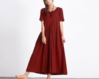 Women's linen Short Sleeve Summer maxi Dress asymmetry cotton linen kaftan oversize bridesmaid dress plus size clothing large size dress A26