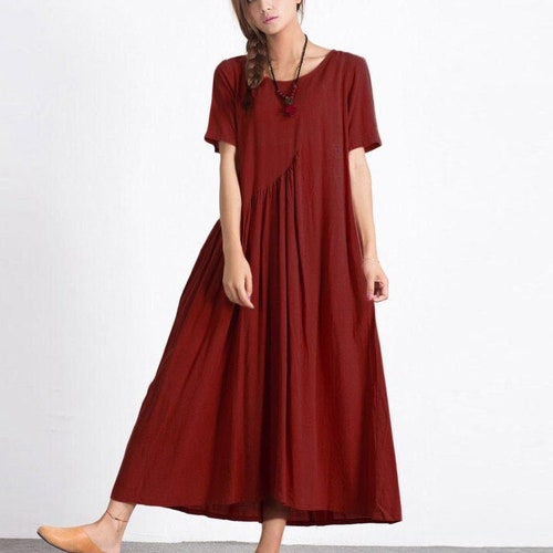 Oversize Short Sleeves Summer Linen Dresses Women's Maxi - Etsy