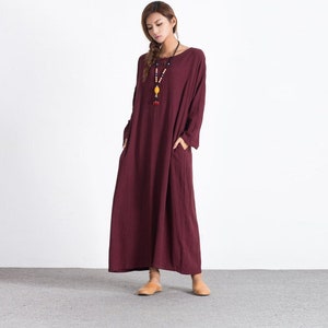 Linen dresses for women long sleeve dress linen maxi dress spring long dress oversize cotton kaftan plus size clothing large size dress  A44