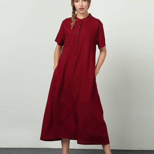 Women's Linen Dress Short Sleeves Summer Maxi Dresses - Etsy