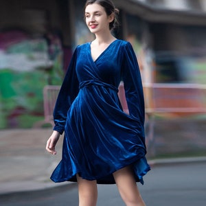 Velvet Dresses for Women Long Sleeves Midi Tunic Dress Wedding Formal Dress Winter Fall Custom Oversized Short Dress Plus Size Dress R62