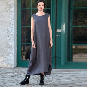 Women linen tank dress, Sleeveless linen dress,Loose Casual oversized plus size clothing, Summer linen maxi Dress, long robe beach dress 23 image 5