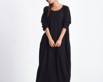 Linen dresses with pockets women cotton long sleeve maxi dress Loose oversize caftan plus size clothing spring autumn dress  A17