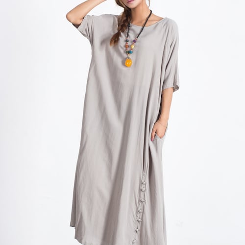 Short Sleeves Summer Midi Linen Dress Oversize Loose Linen - Etsy