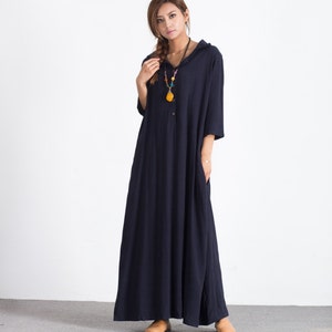 Linen Dress for Women Linen Maxi Dress Oversize Short Sleeves Summer Dress Loose Linen Kaftan Dress Plus Size Clothing Large Size Dress A51 image 2